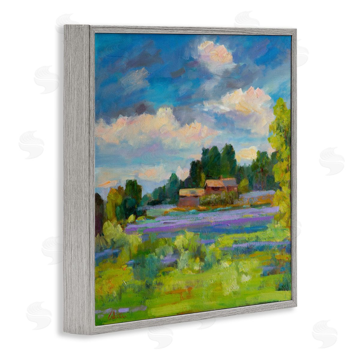 Lavender Countryside Landscape Grey Frame Print Wall Art, Home Decor by Alexi Fine