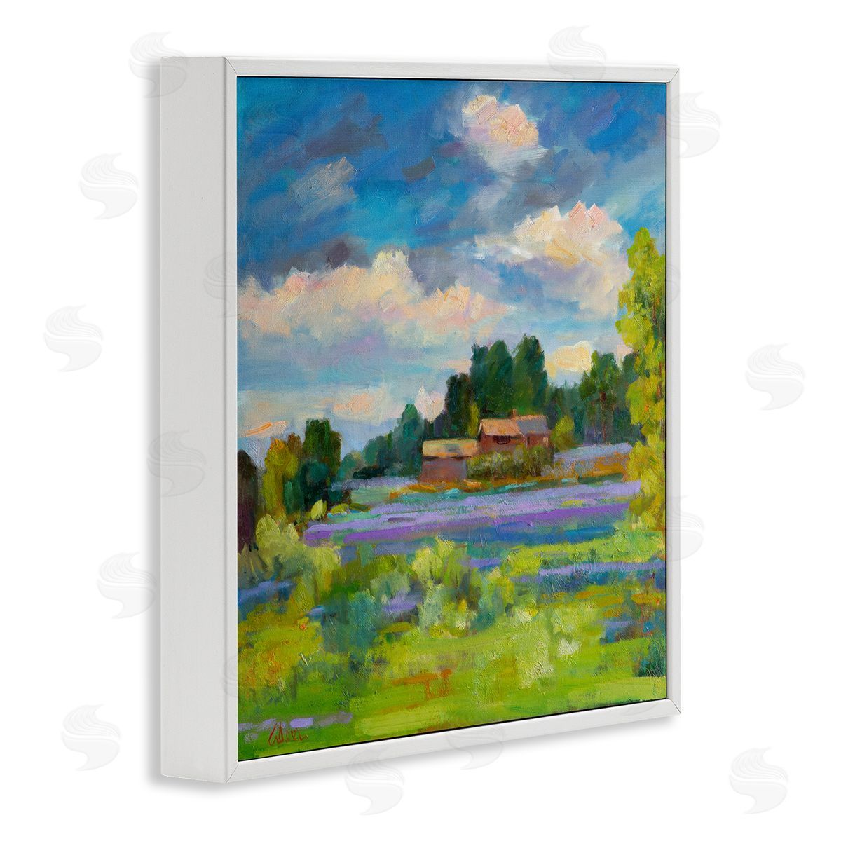 Lavender Countryside Landscape White Frame Print Wall Art, Home Decor by Alexi Fine