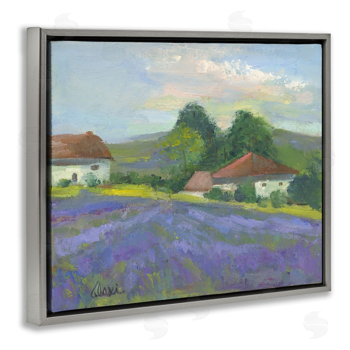 Alexi Fine Lovely Lavender Farmland Gray Floating Frame Canvas Wall Art Print