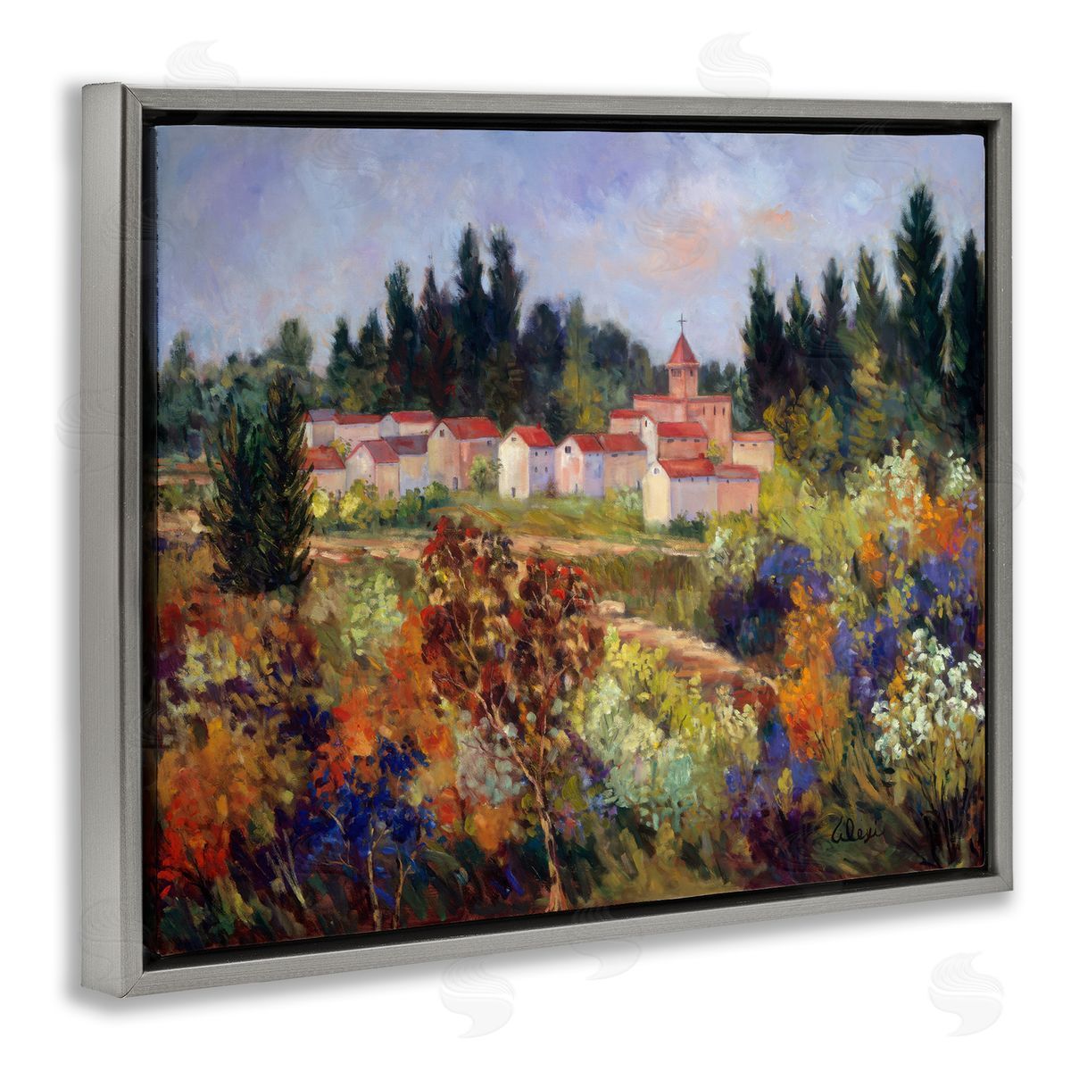 Alexi Fine Tuscan Countryside Garden Gray Floating Frame Canvas Wall Art Print