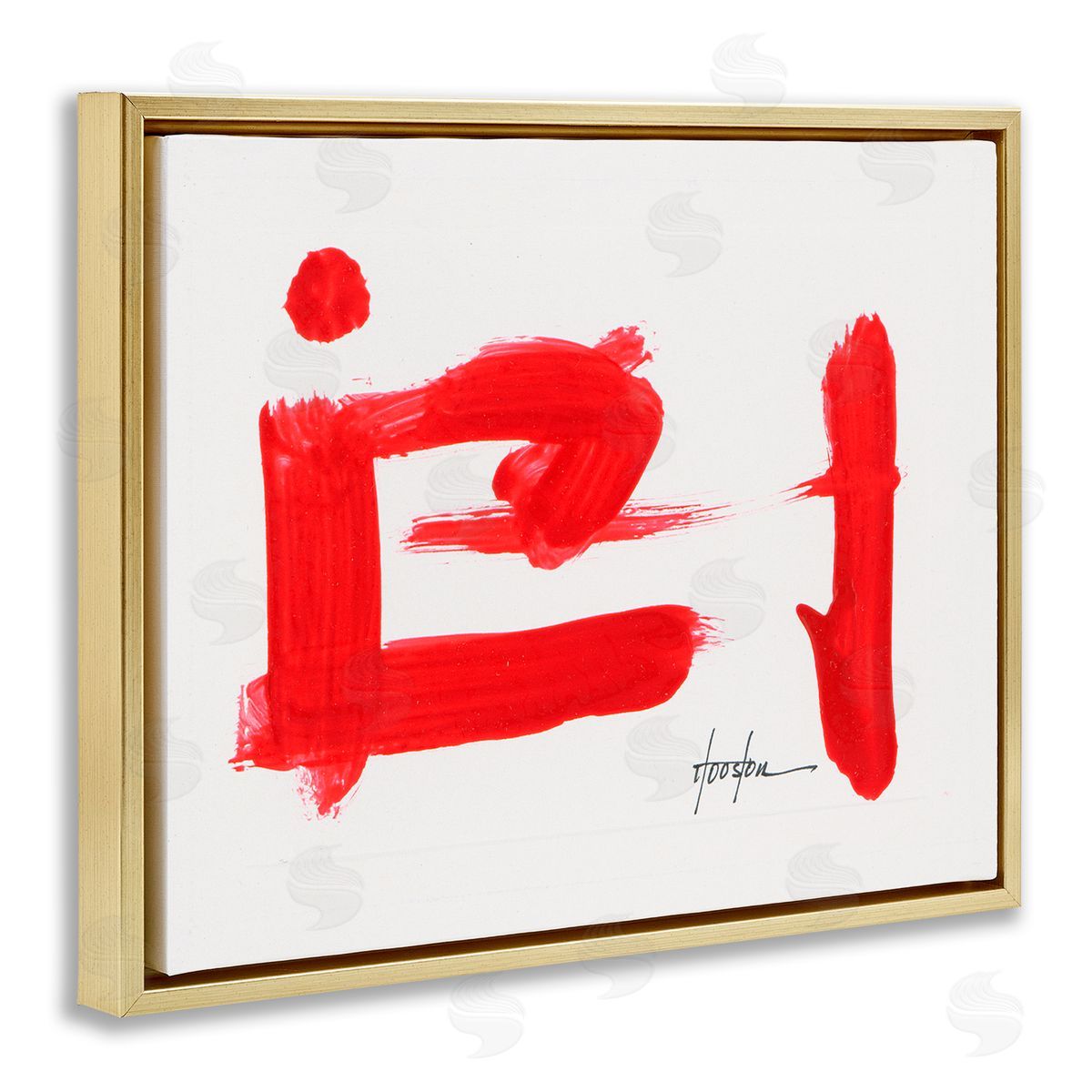 Daniel Houston Abstract Red Symbol Gold Floating Frame Canvas Wall Art Print