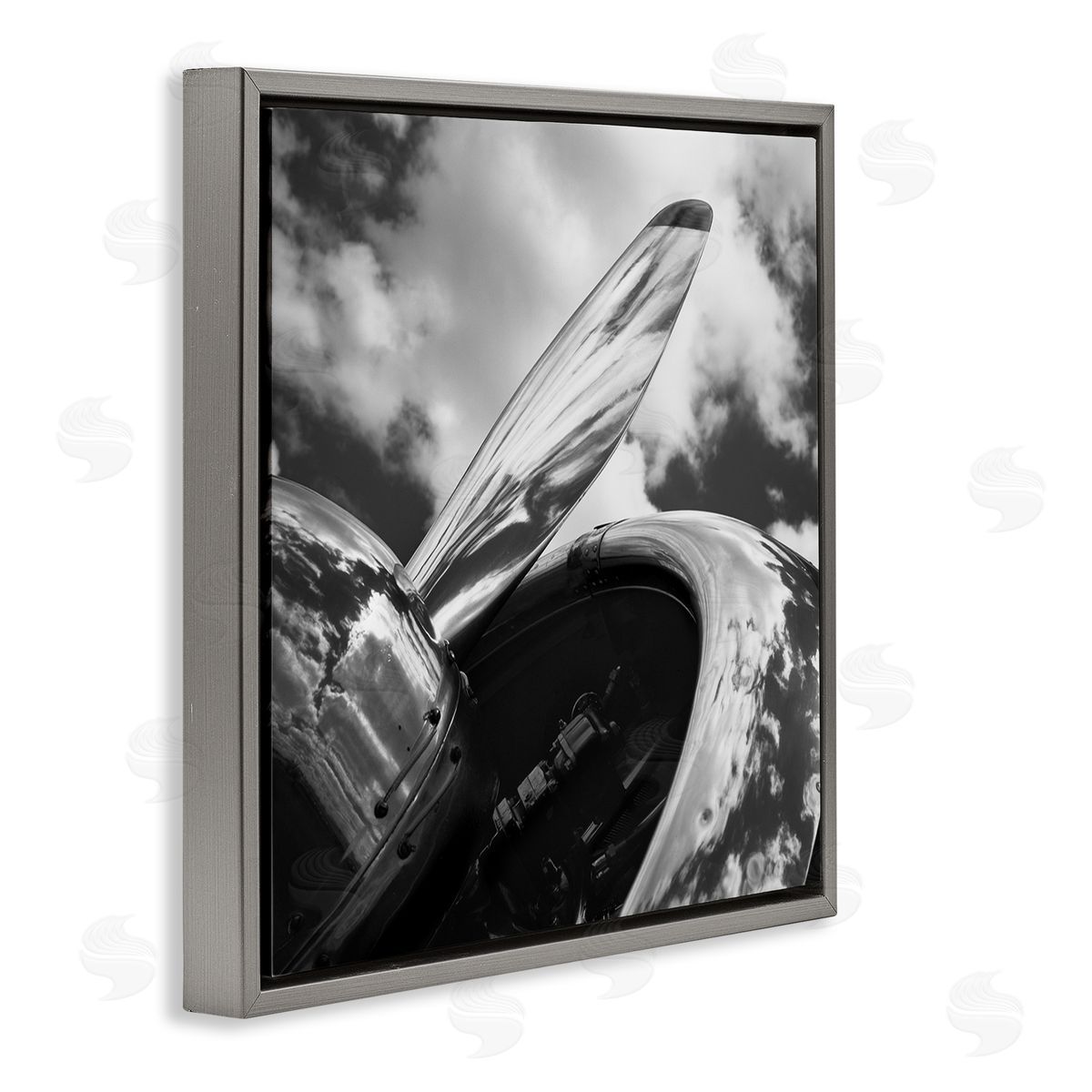 Chip Forelli Propeller with Cloud Reflection Gray Floating Frame Canvas Wall Art Print