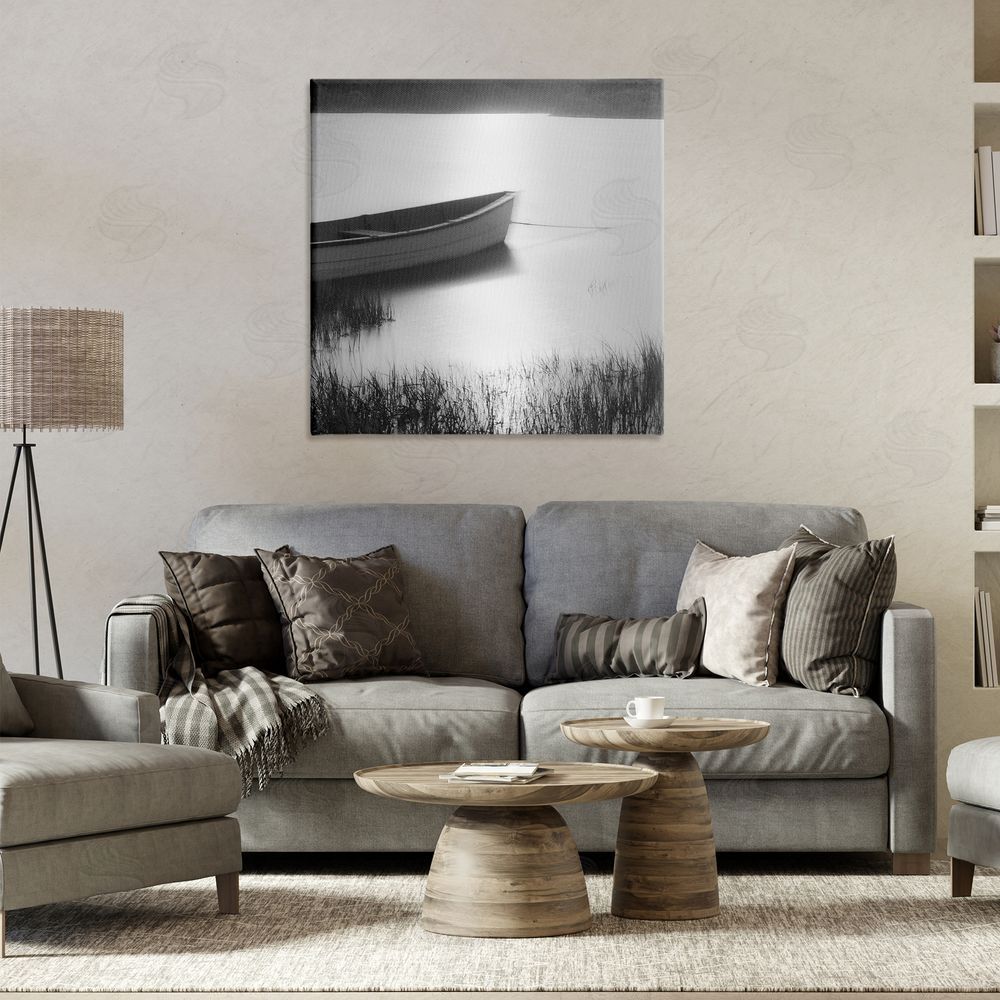 Chip Forelli Rowboat on Peaceful Shore Canvas Wall Art Print in Room