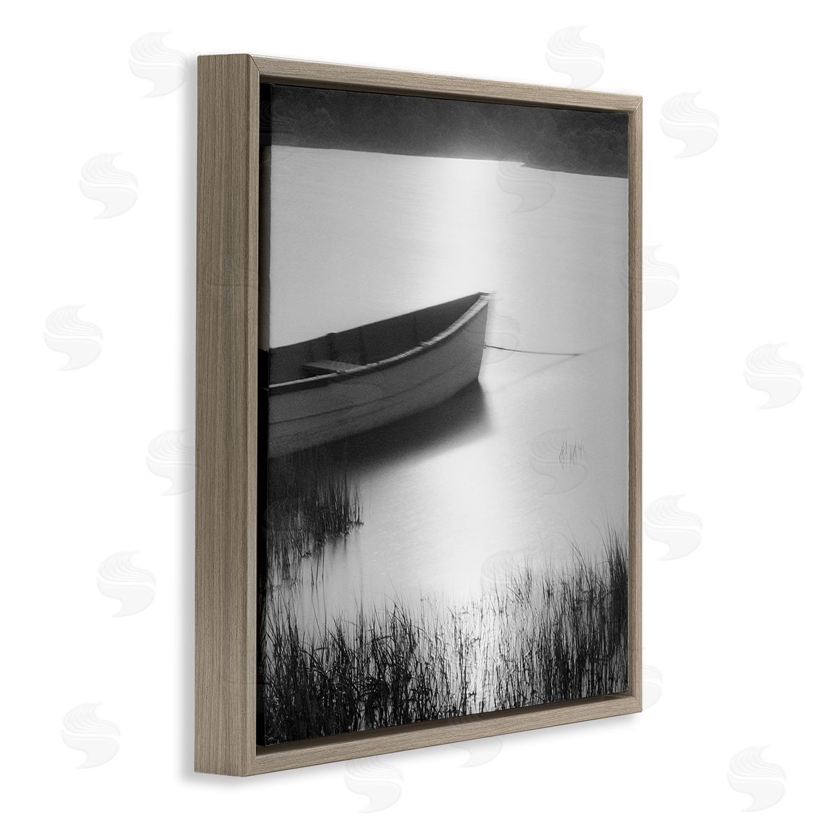 Chip Forelli Rowboat on Peaceful Shore Brown Floating Frame Canvas Wall Art Print