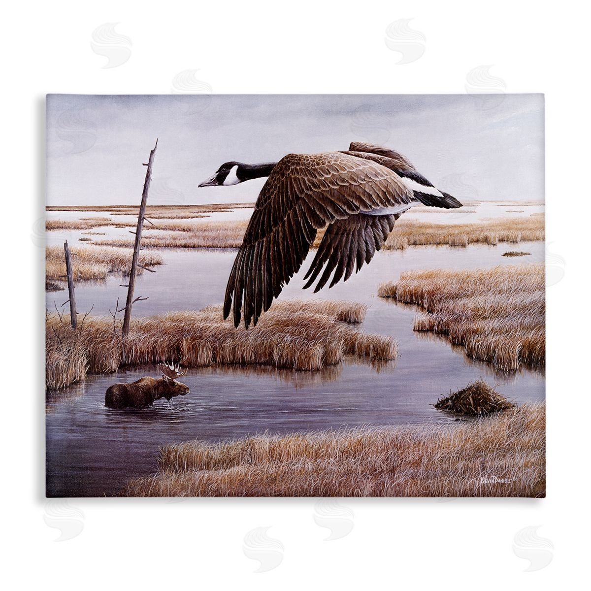 Kevin Daniel Goose Over Creek Canvas Wall Art Print