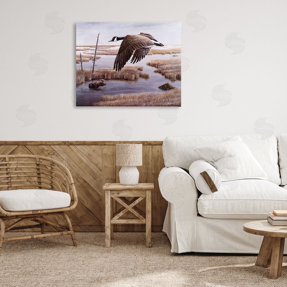 Kevin Daniel Goose Over Creek Canvas Wall Art Print in Room