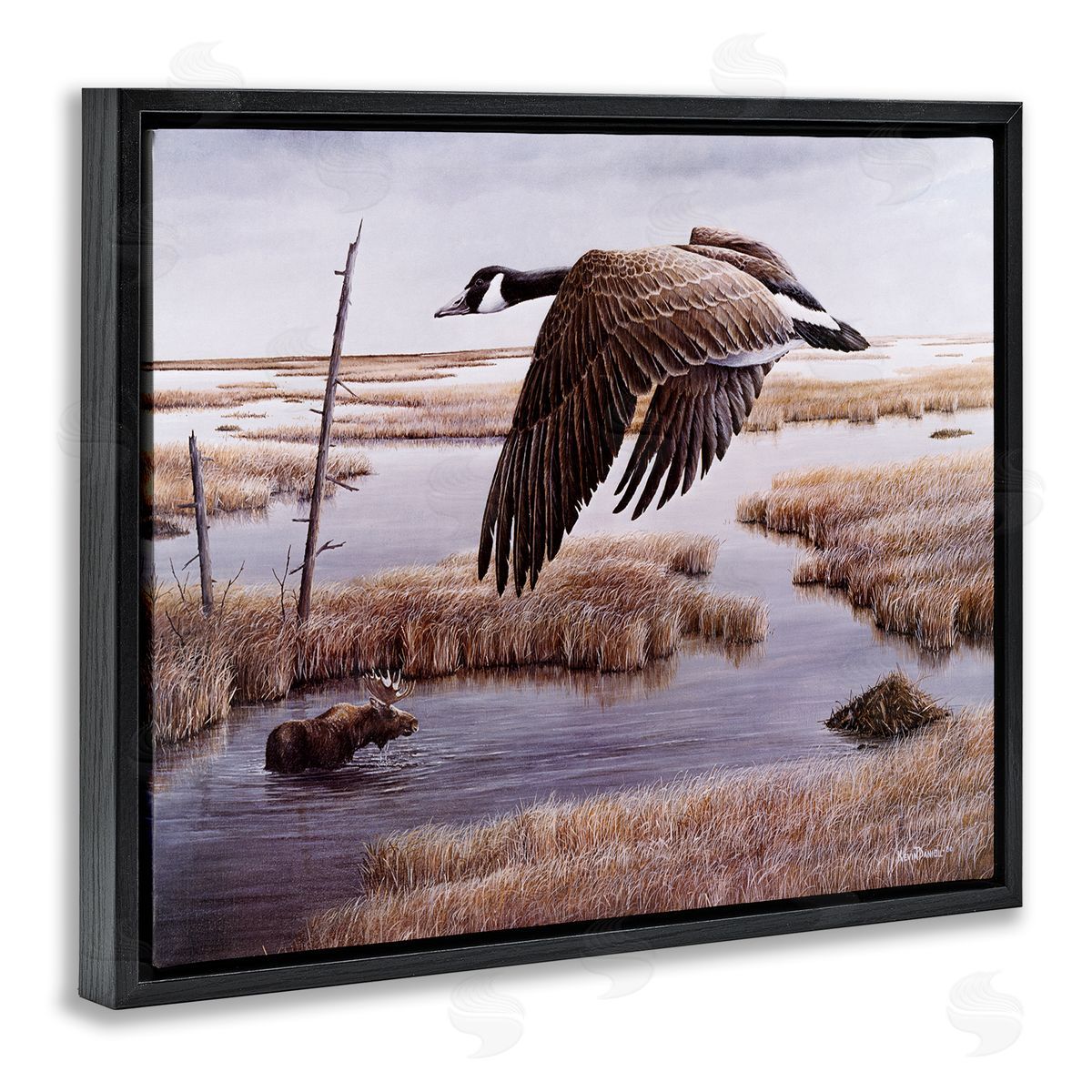Kevin Daniel Goose Over Creek Black Floating Frame Canvas Wall Art Print