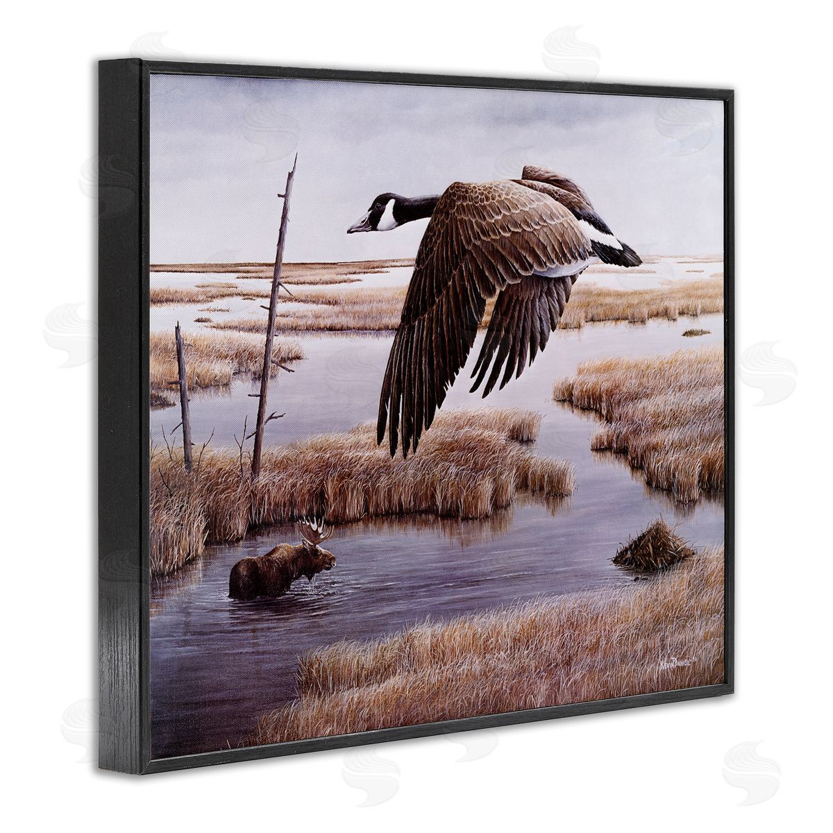 Kevin Daniel Goose Over Creek Black Framed Giclee Wall Art Print
