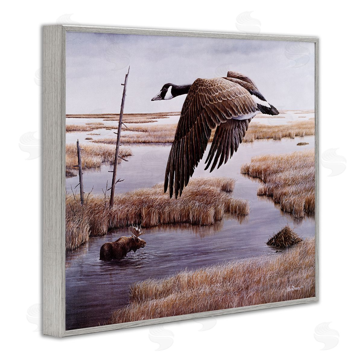 Kevin Daniel Goose Over Creek Gray Framed Giclee Wall Art Print