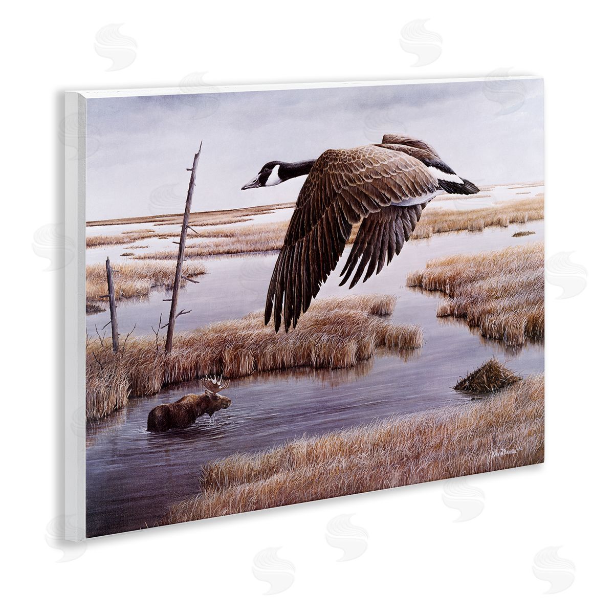 Kevin Daniel Goose Over Creek Wooden Wall Plaque Art Print