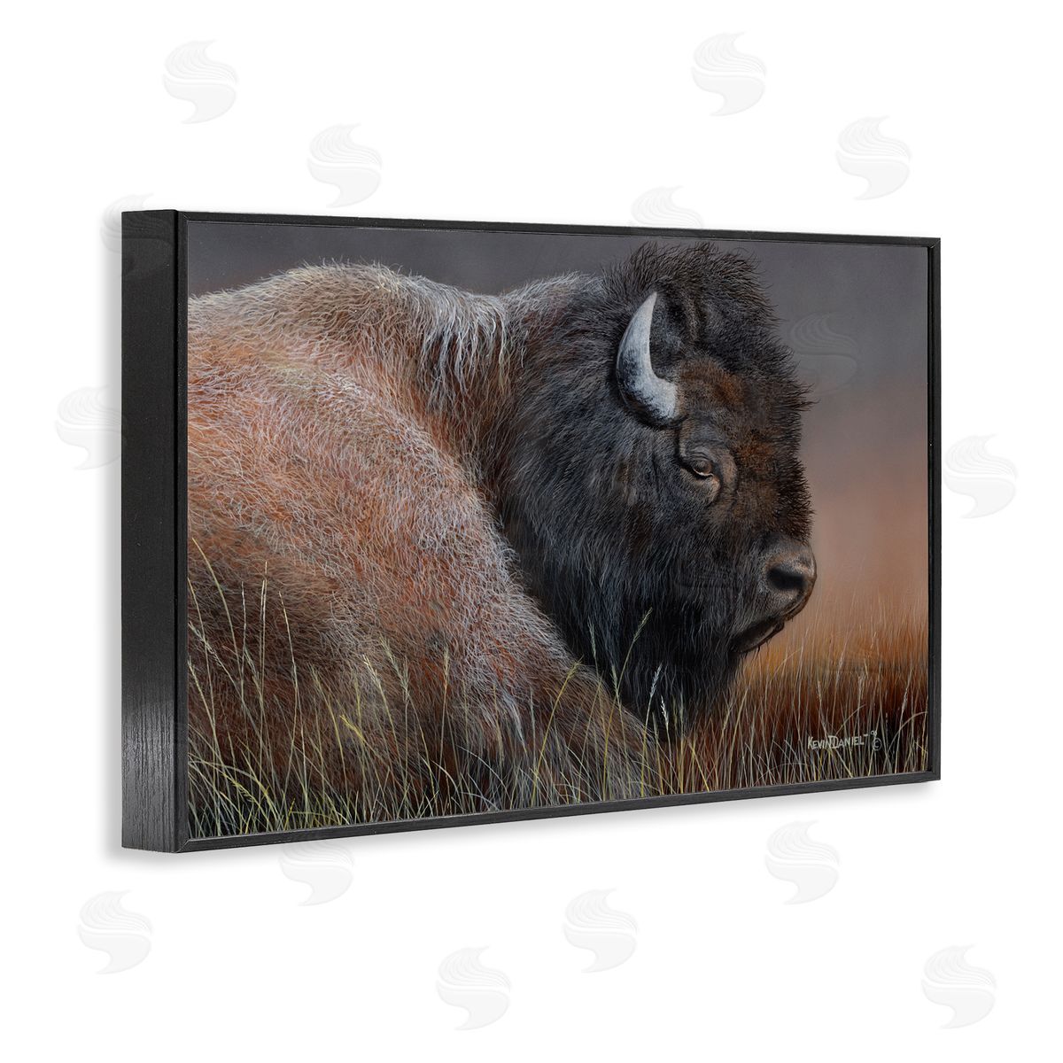 Detailed Bison Close Up Black Frame Print Wall Art, Home Decor by Kevin Daniel
