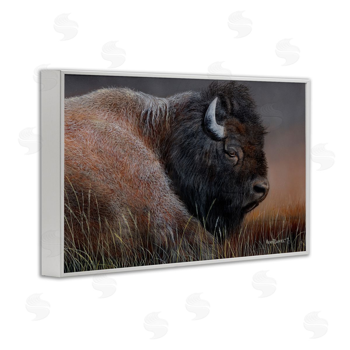 Detailed Bison Close Up White Frame Print Wall Art, Home Decor by Kevin Daniel
