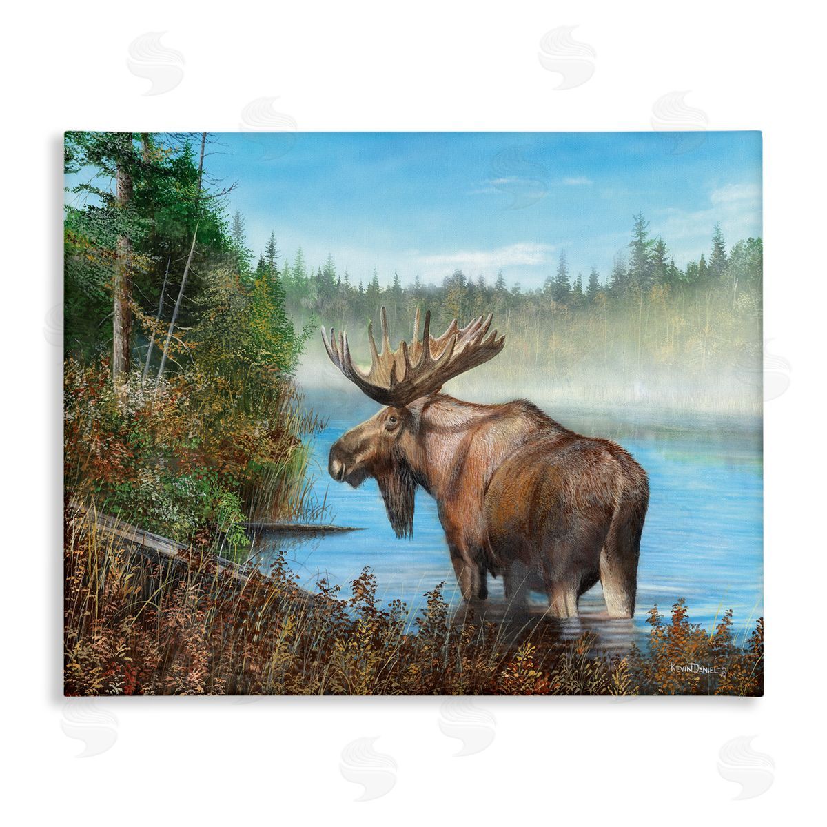Kevin Daniel Rustic Moose Wading in Shore Canvas Wall Art Print