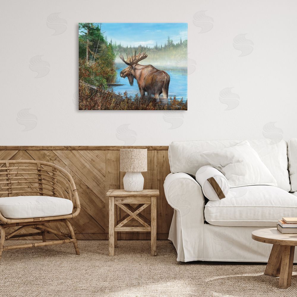 Kevin Daniel Rustic Moose Wading in Shore Canvas Wall Art Print in Room