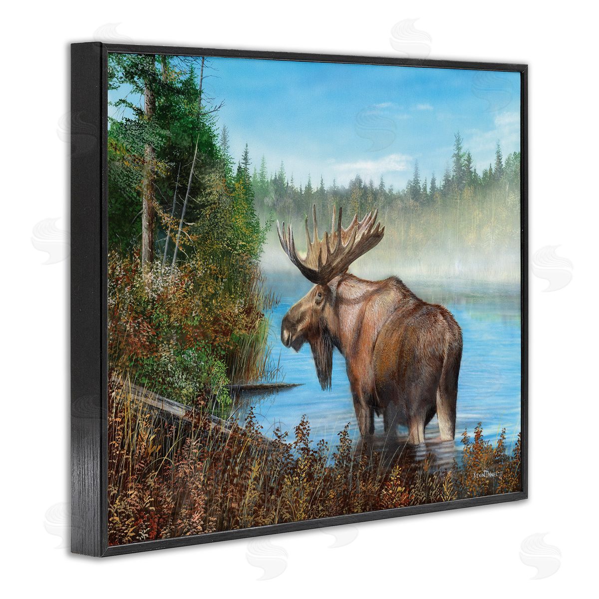 Kevin Daniel Rustic Moose Wading in Shore Black Framed Giclee Wall Art Print