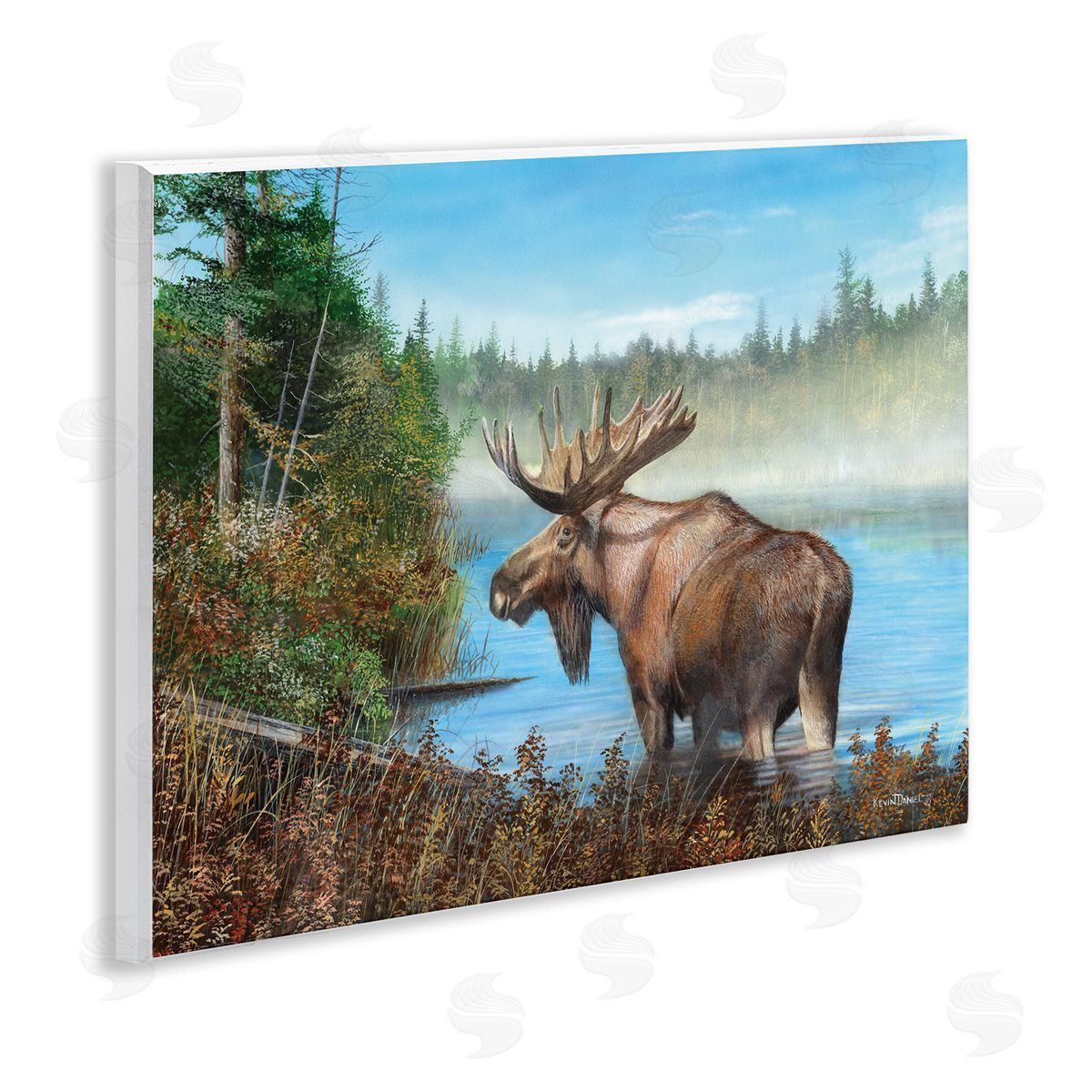 Kevin Daniel Rustic Moose Wading in Shore Wooden Wall Plaque Art Print