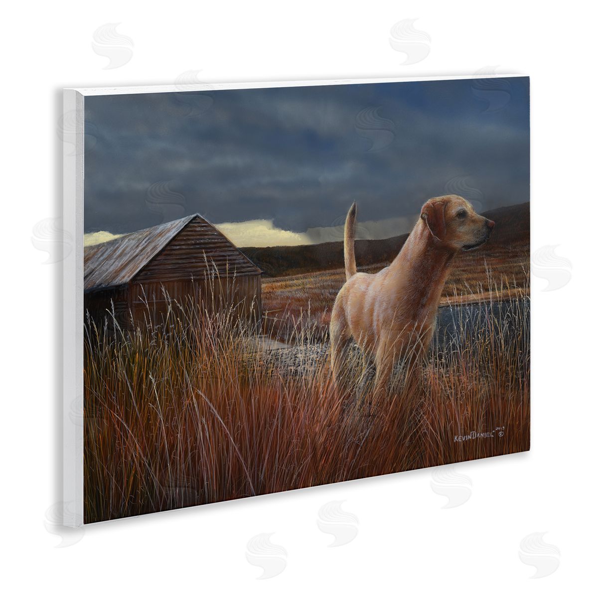 Kevin Daniel Alert Dog by Cabin Wooden Wall Plaque Art Print