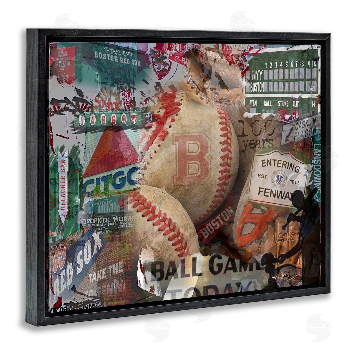 Entering Fenway Baseball Collage Black Floating Frame Canvas Wall Art, Home Decor by Graffi*tee Studios