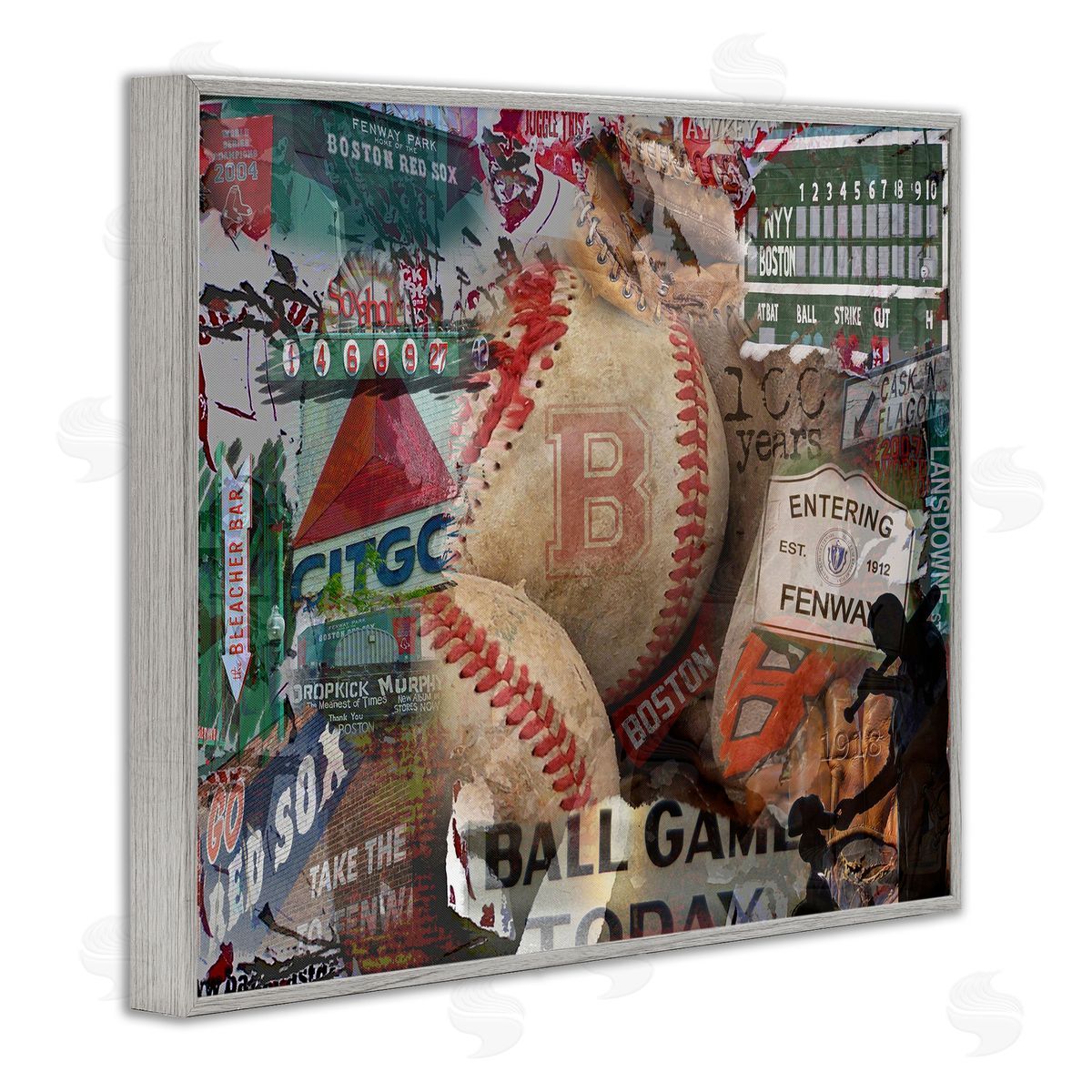 Entering Fenway Baseball Collage Grey Frame Print Wall Art, Home Decor by Graffi*tee Studios