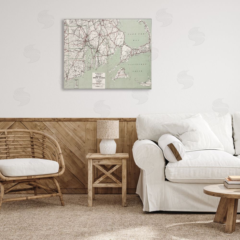 Graffitee Studios Cape Cod & RI Map Canvas Wall Art Print in Room