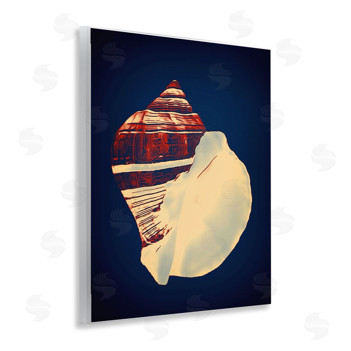 Fiber Conch on Blue Wood Plaque Wall Art, Home Decor by Graffi*tee Studios