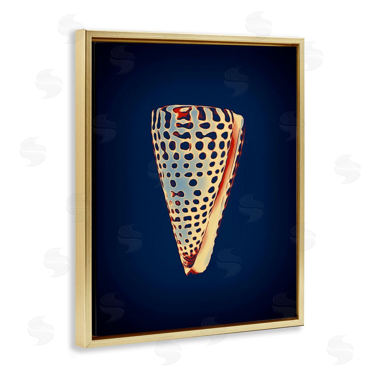 Cone Shell on Blue Gold Floating Frame Canvas Wall Art, Home Decor by Graffi*tee Studios