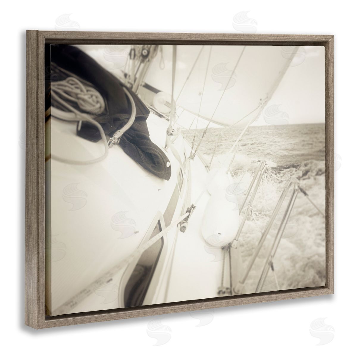 Graffitee Studios Clear Day Sailing Brown Floating Frame Canvas Wall Art Print