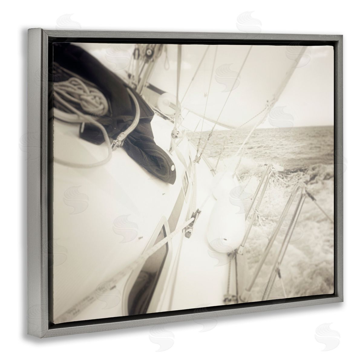 Graffitee Studios Clear Day Sailing Gray Floating Frame Canvas Wall Art Print