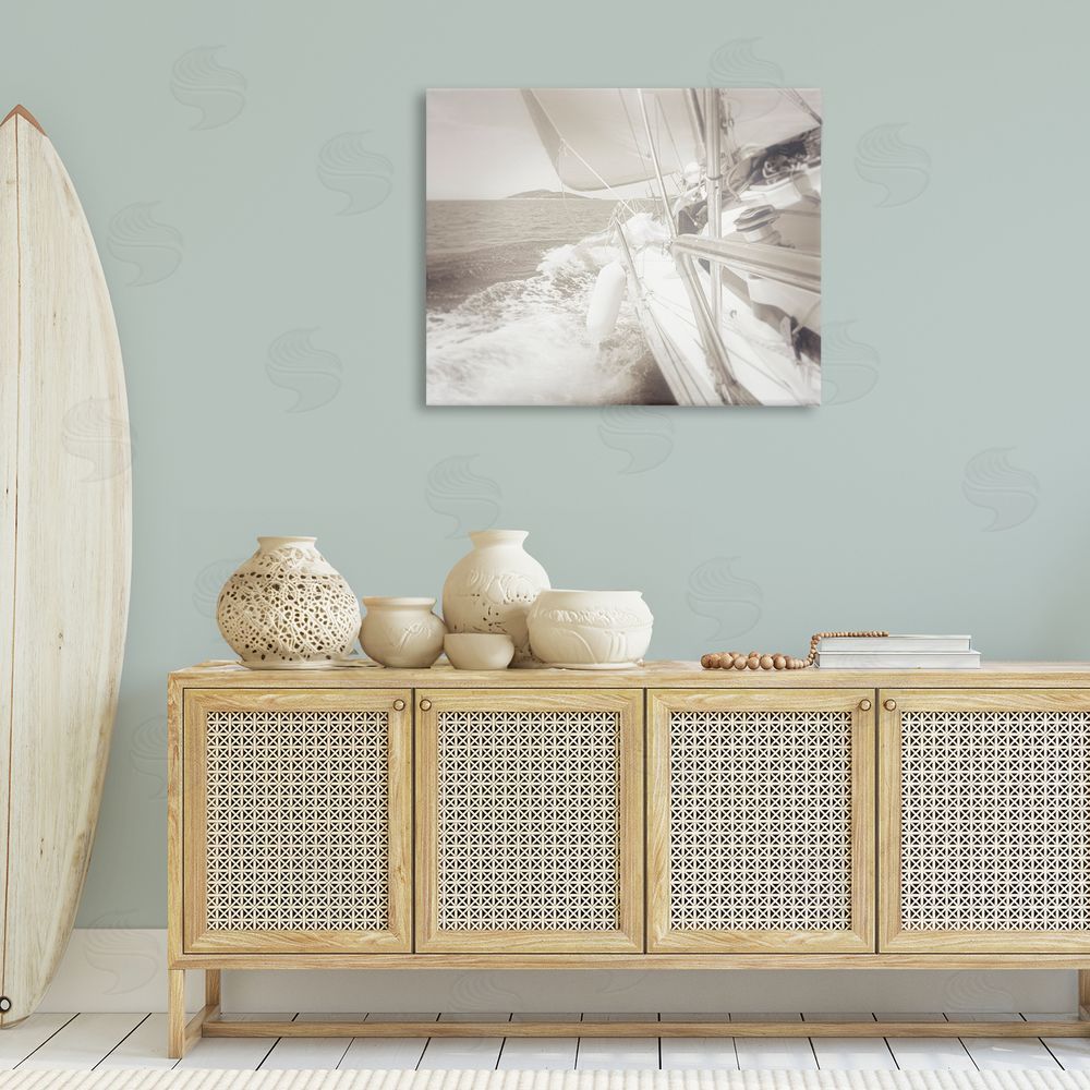 Graffitee Studios Splashing Boat Bow Canvas Wall Art Print in Room