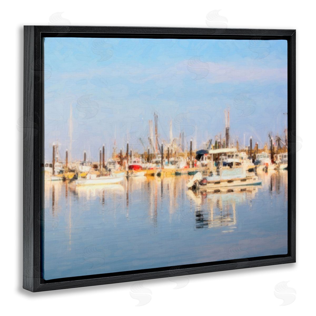 Graffitee Studios Blurred Abstract Boat Marina Black Floating Frame Canvas Wall Art Print