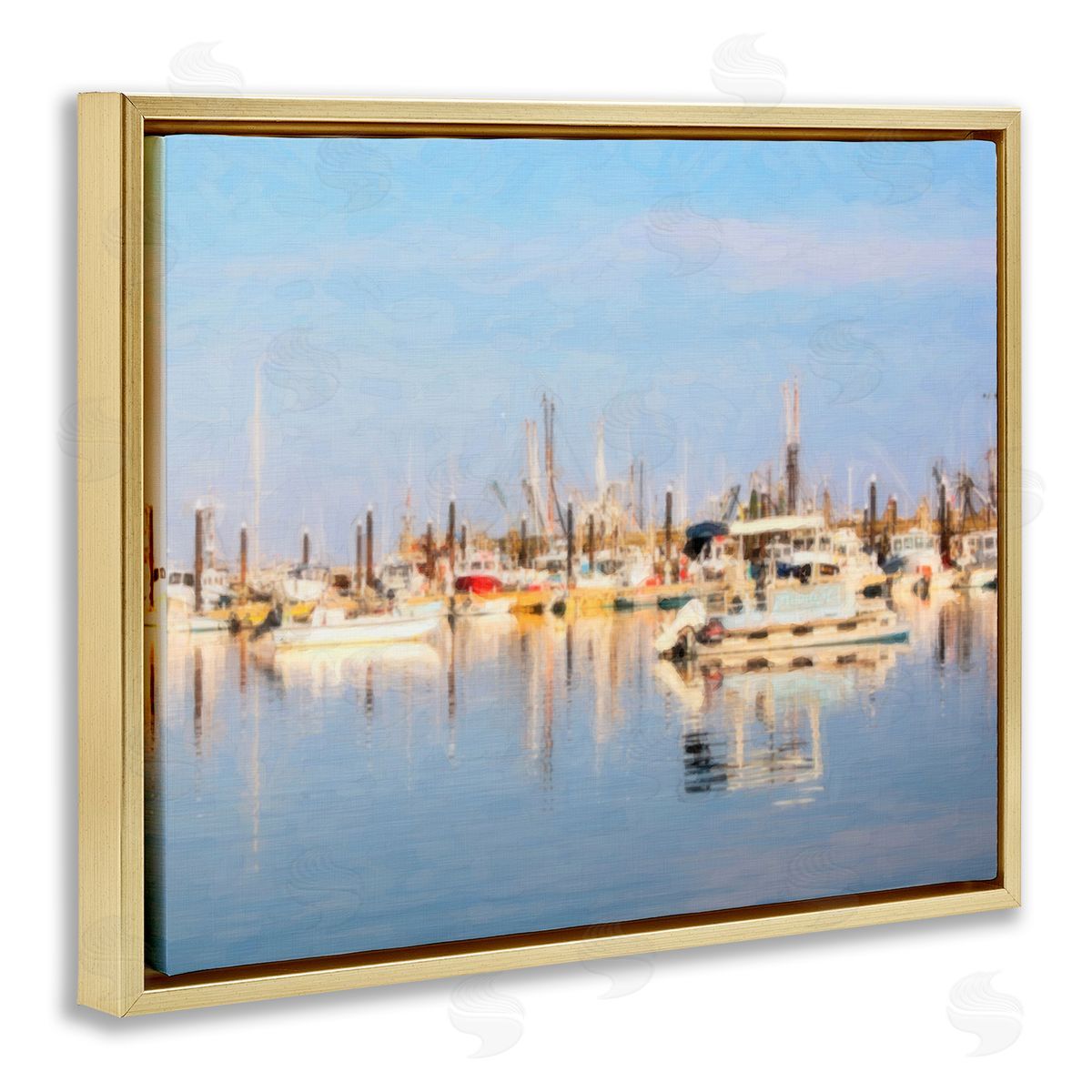Graffitee Studios Blurred Abstract Boat Marina Gold Floating Frame Canvas Wall Art Print