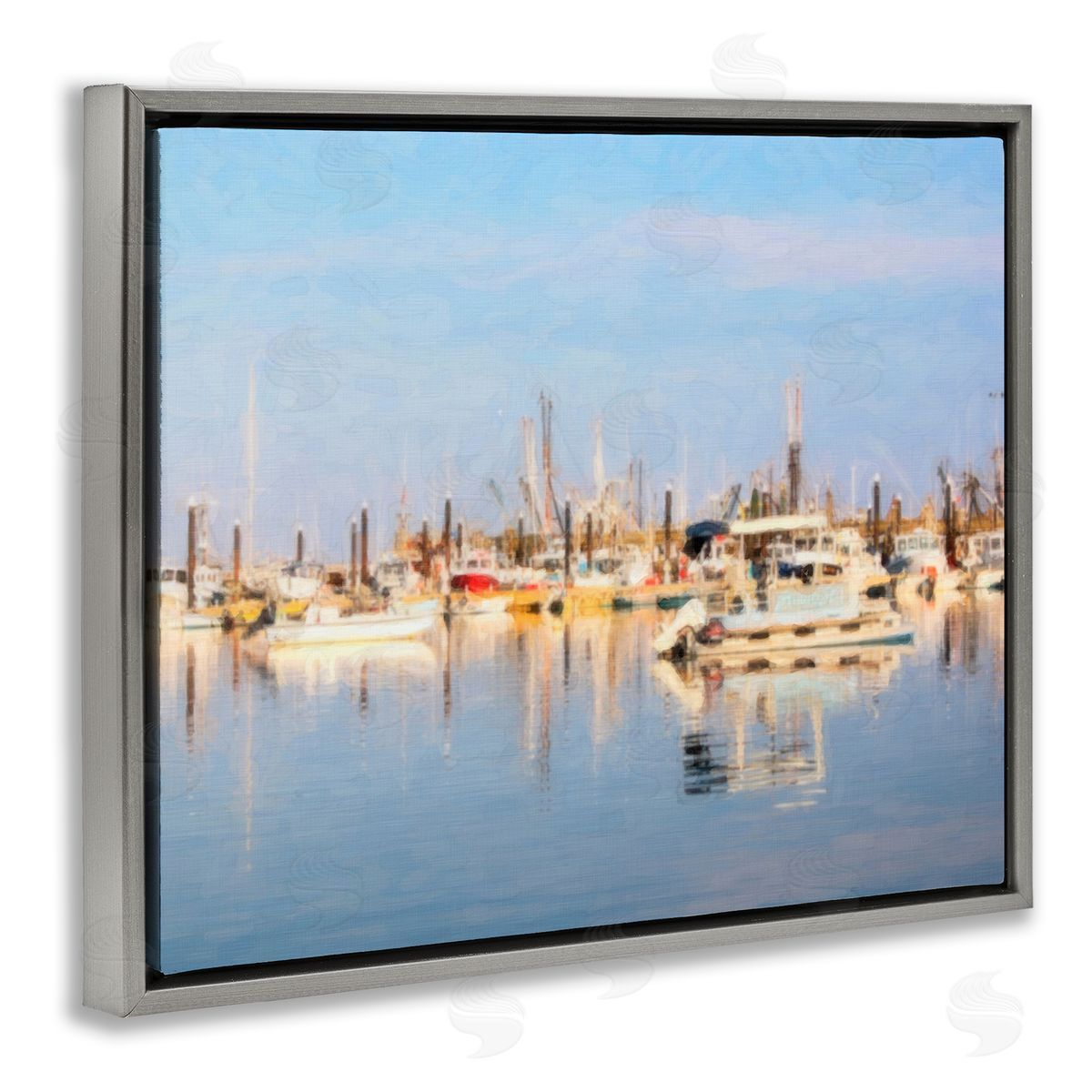 Graffitee Studios Blurred Abstract Boat Marina Gray Floating Frame Canvas Wall Art Print