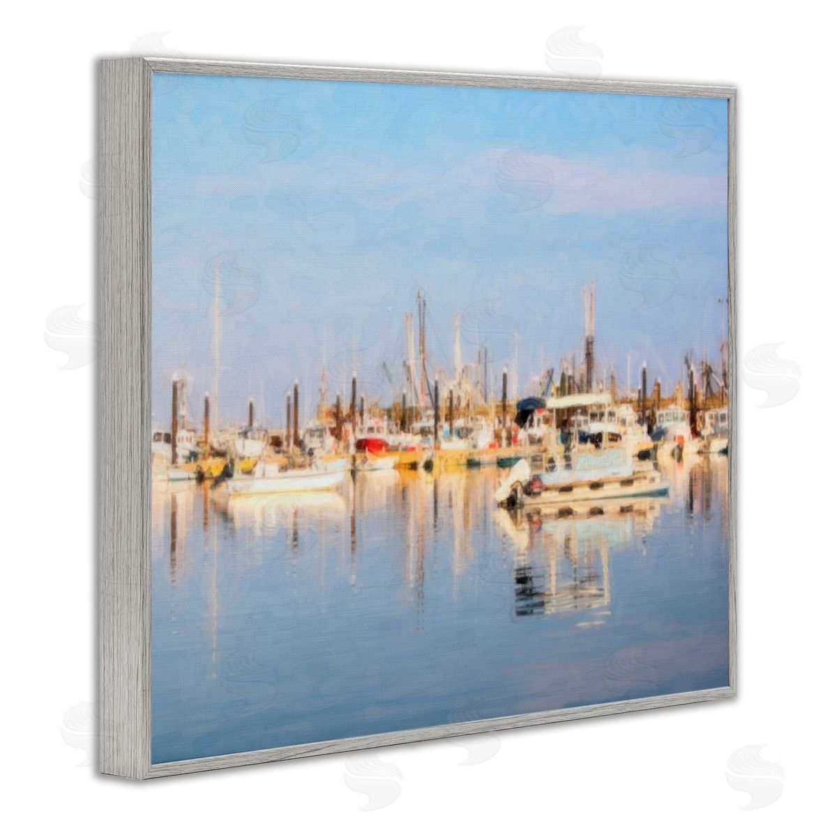 Graffitee Studios Blurred Abstract Boat Marina Gray Framed Giclee Wall Art Print
