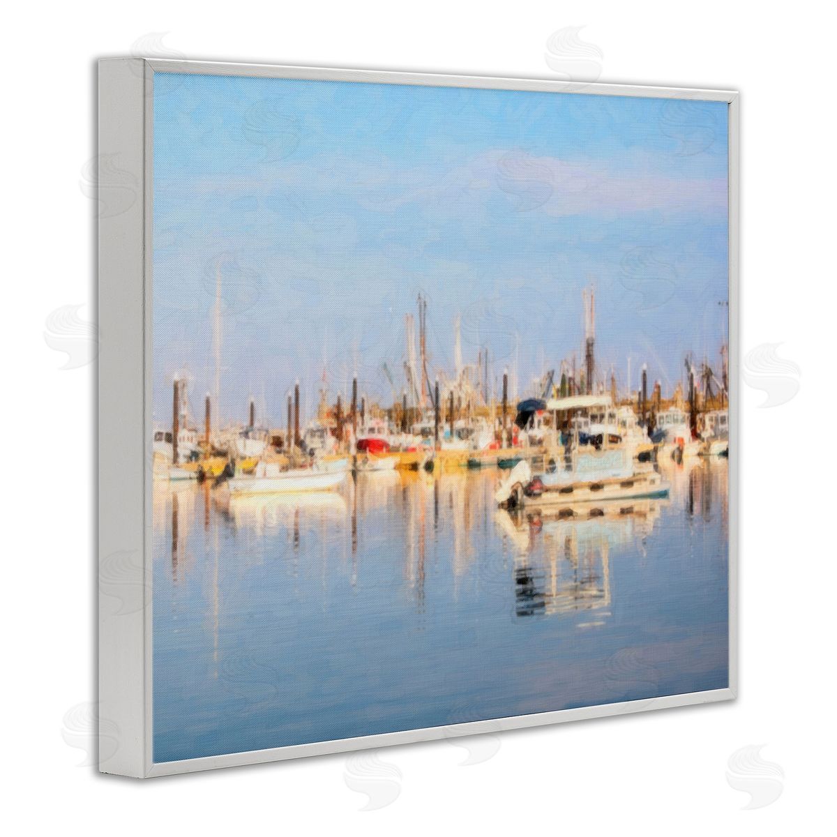 Graffitee Studios Blurred Abstract Boat Marina White Framed Giclee Wall Art Print