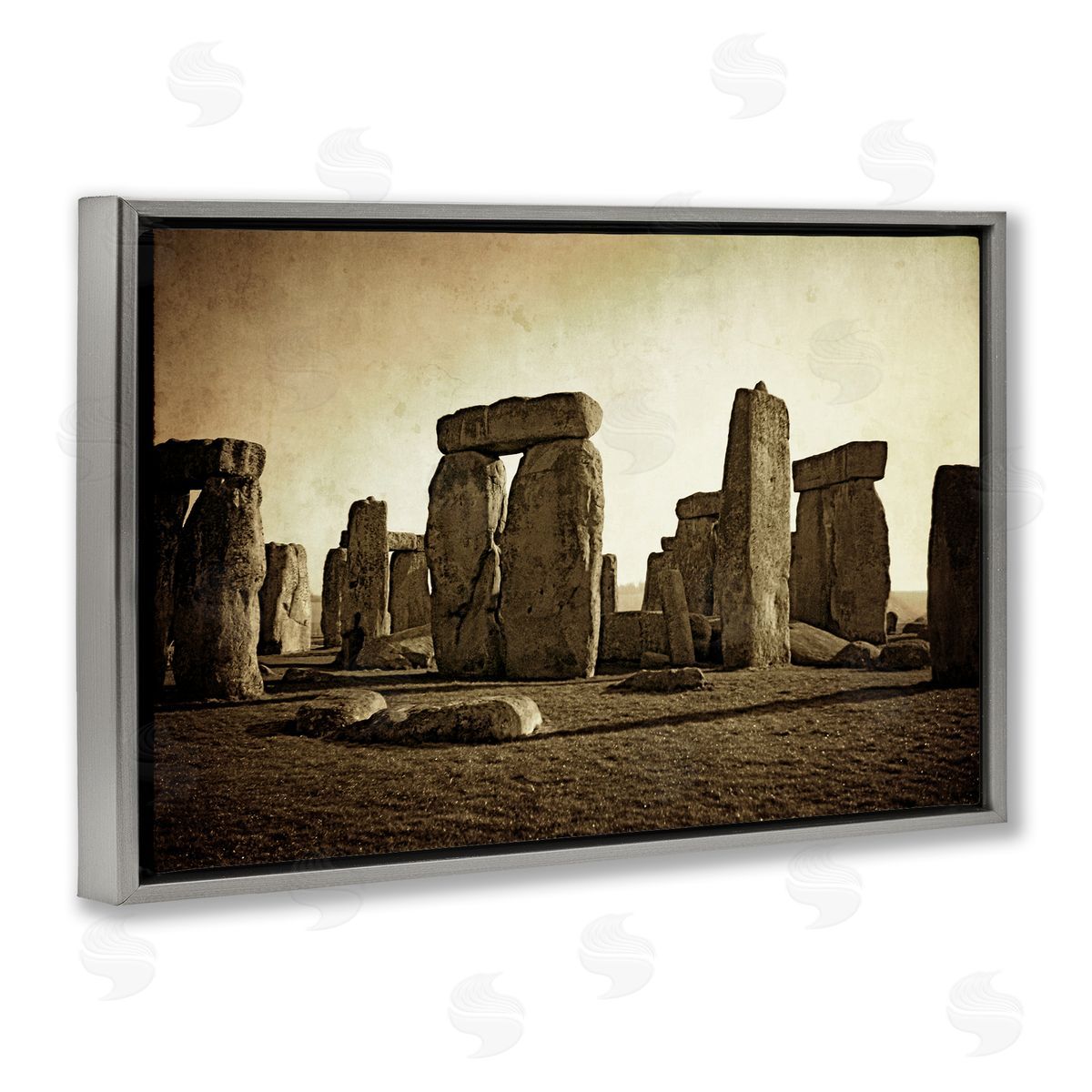 Distant Stonehenge Sepia Grey Floating Frame Canvas Wall Art, Home Decor by Graffi*tee Studios