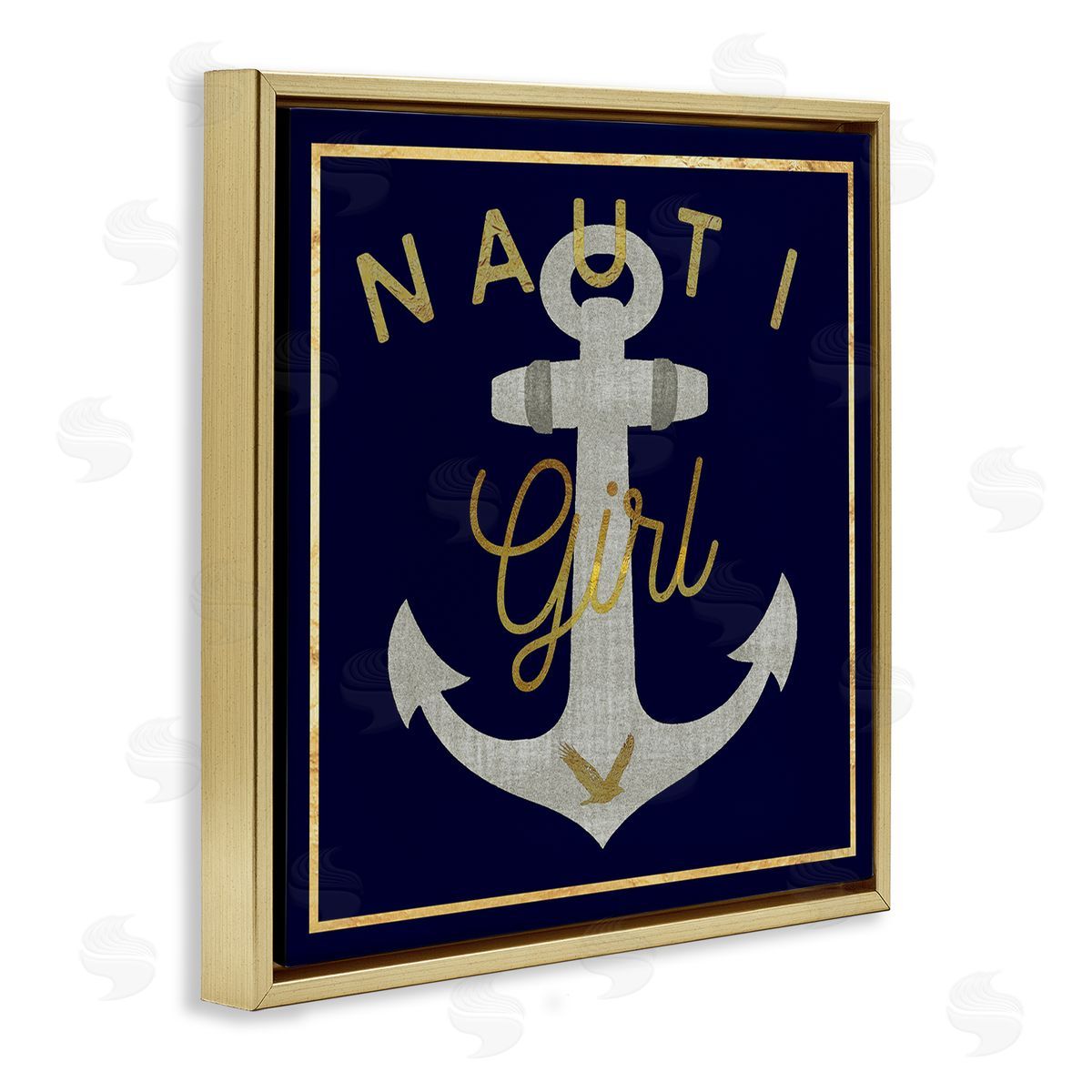 Graffitee Studios Nauti Girl with Anchor Gold Floating Frame Canvas Wall Art Print