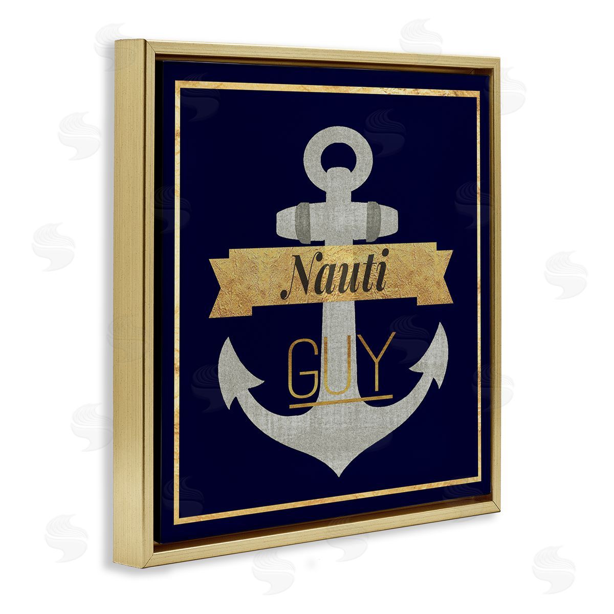 Graffitee Studios Nauti Guy with Anchor Gold Floating Frame Canvas Wall Art Print