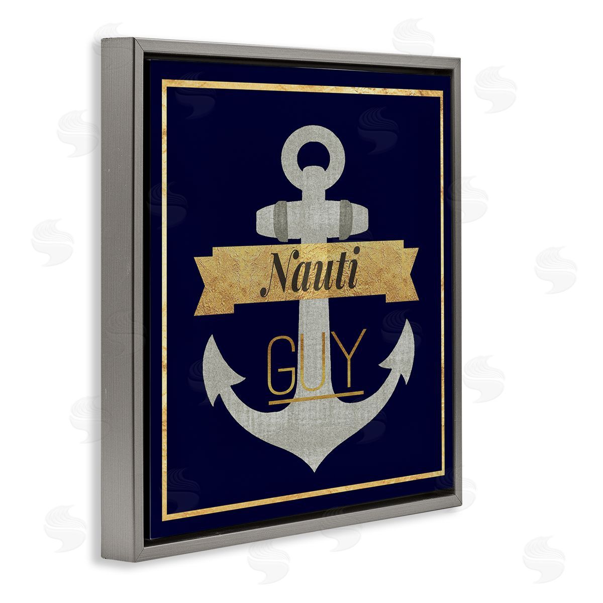 Graffitee Studios Nauti Guy with Anchor Gray Floating Frame Canvas Wall Art Print
