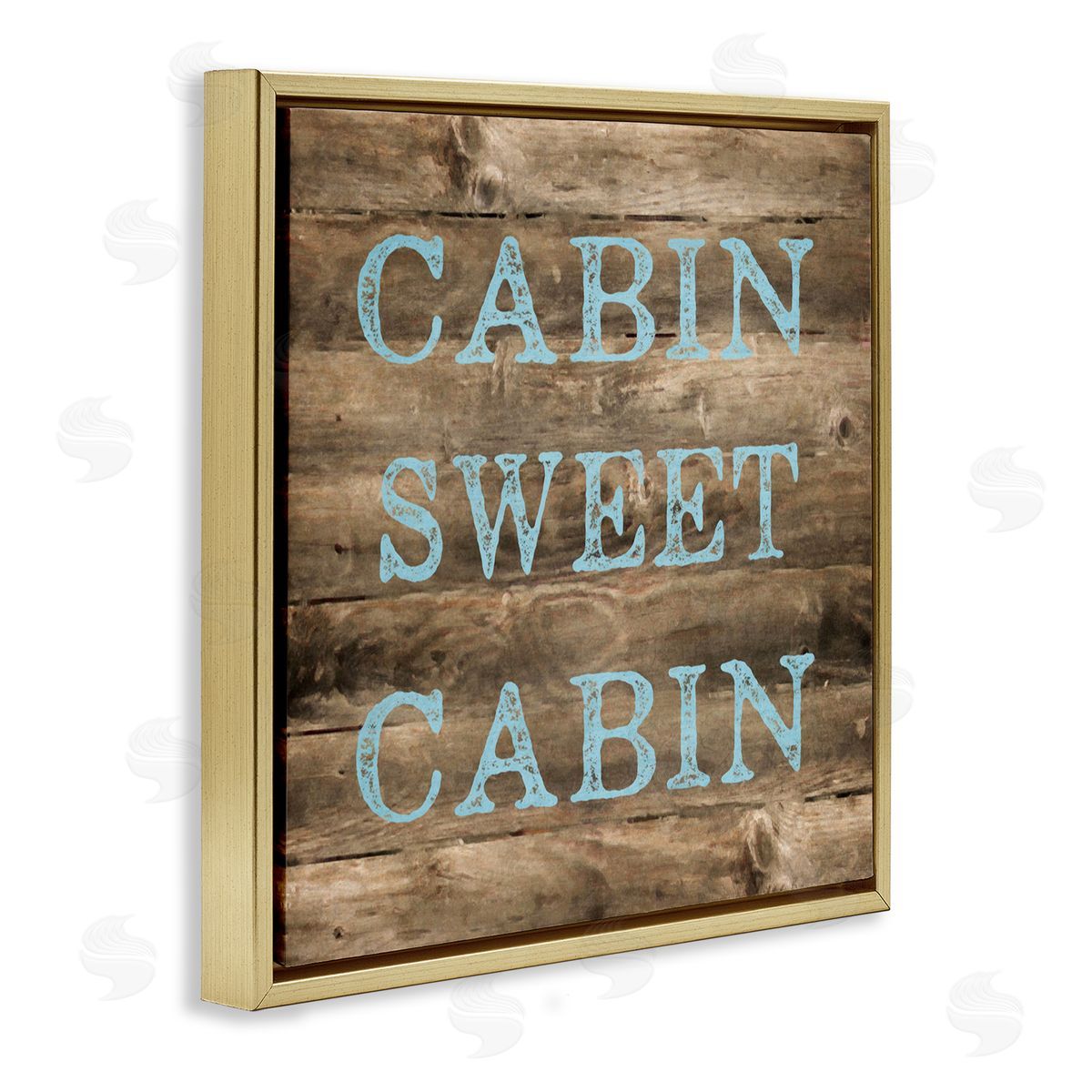Graffitee Studios Sweet Cabin Distressed Rustic Gold Floating Frame Canvas Wall Art Print