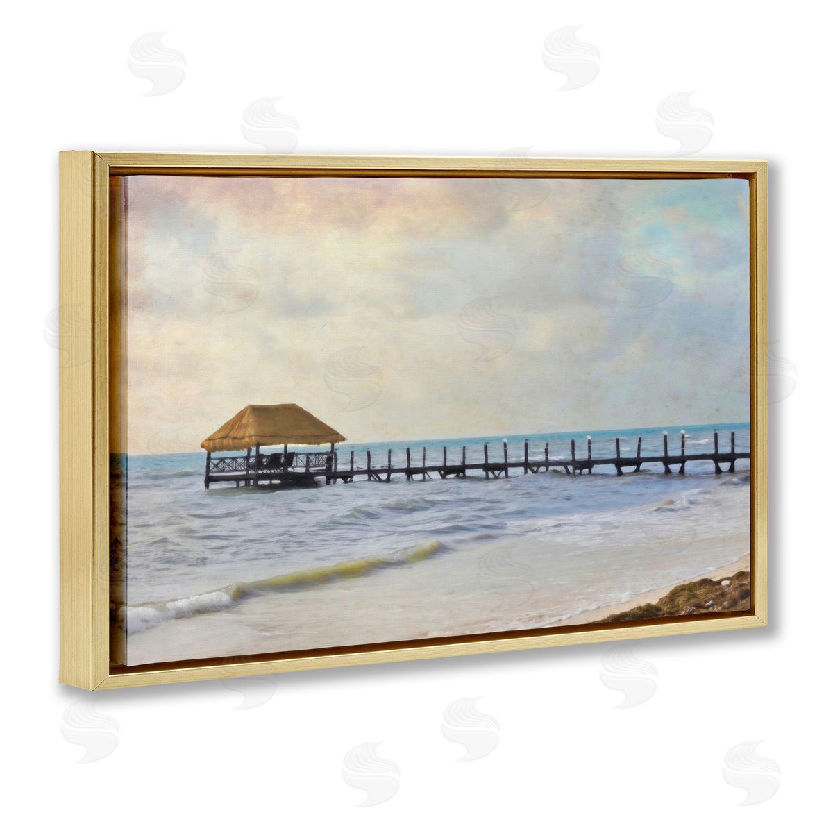 Paradise Pier Shoreline Gold Floating Frame Canvas Wall Art, Home Decor by Graffi*tee Studios