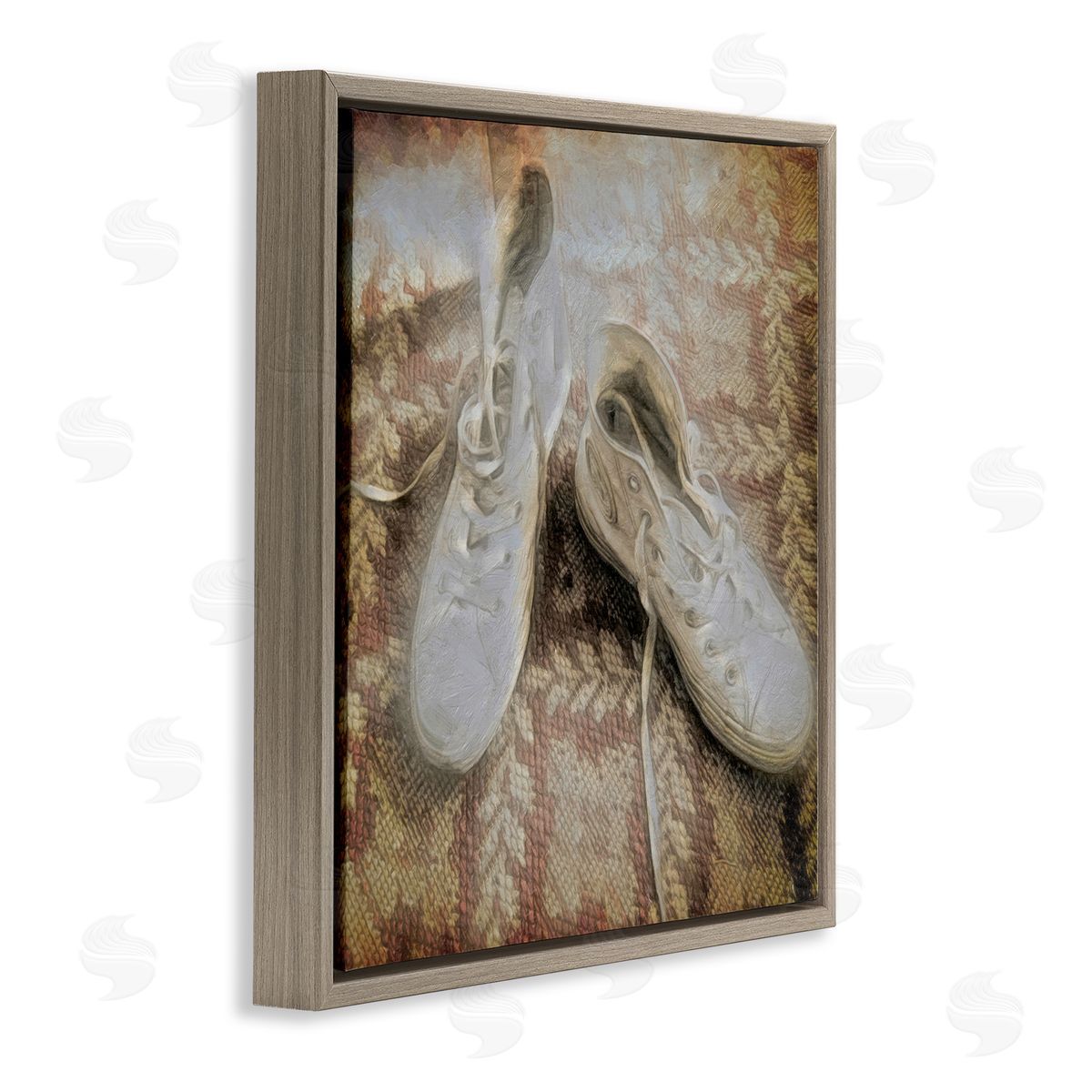 Graffitee Studios Vintage Classic High Tops Brown Floating Frame Canvas Wall Art Print
