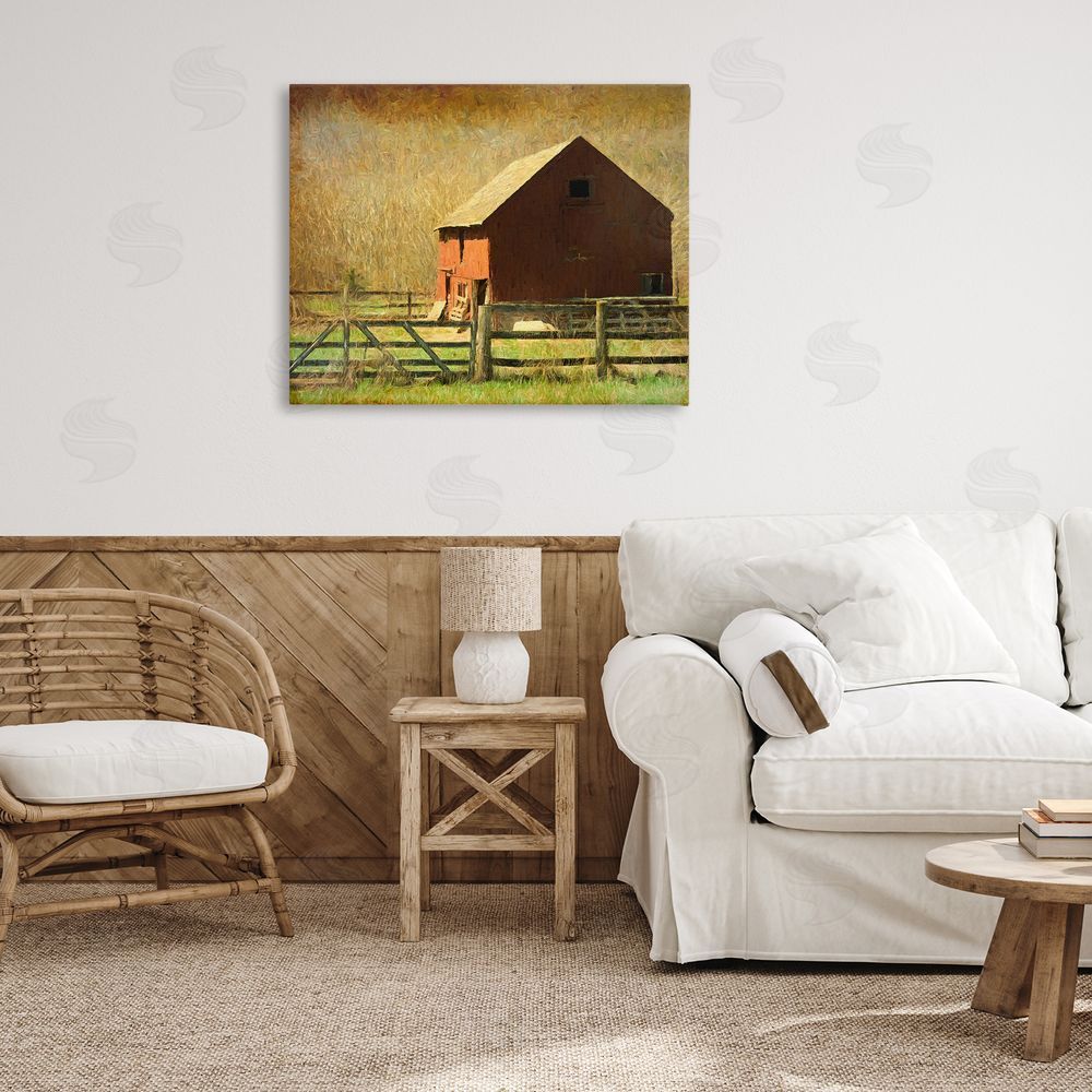 Graffitee Studios Red Barn Distressed Pattern Canvas Wall Art Print in Room