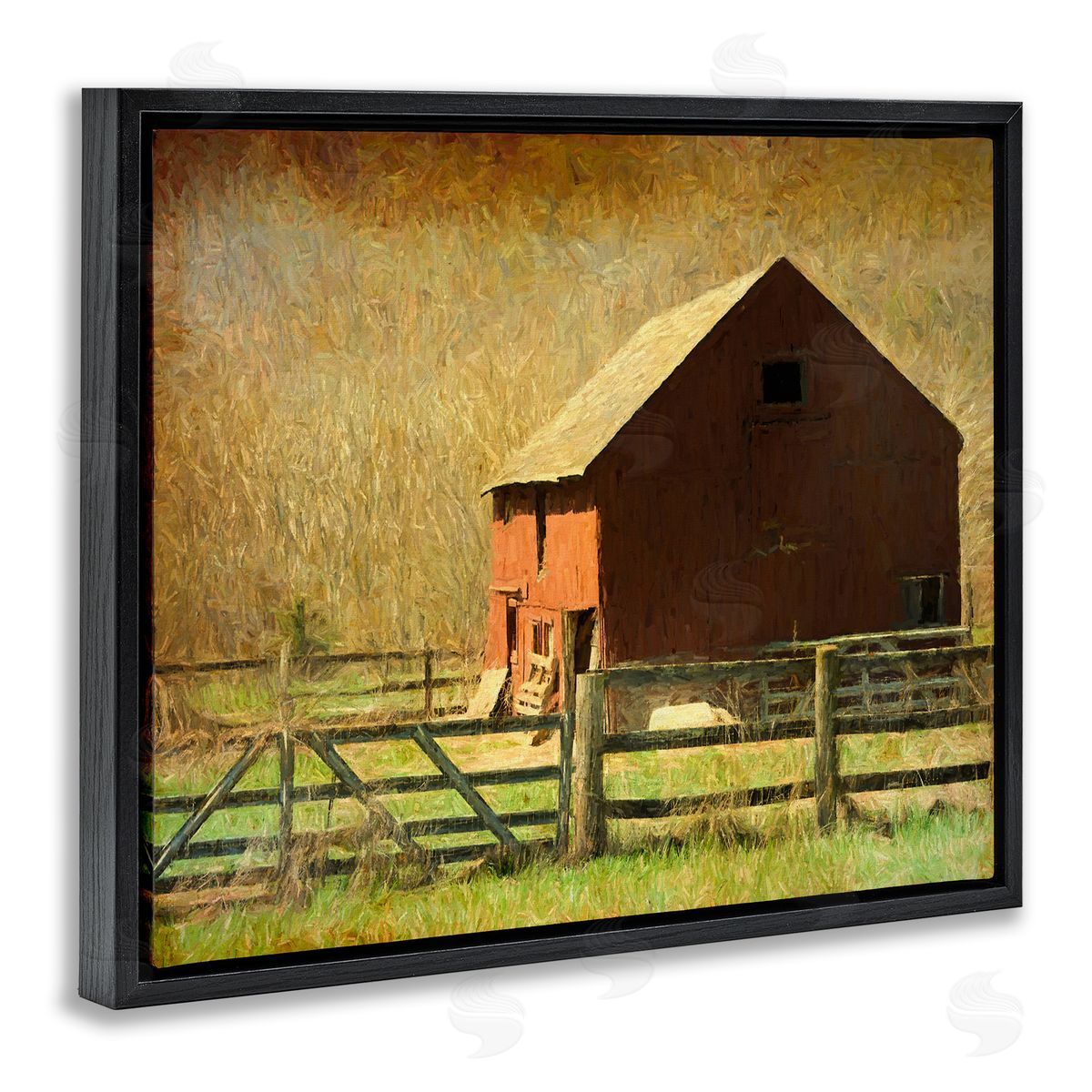 Graffitee Studios Red Barn Distressed Pattern Black Floating Frame Canvas Wall Art Print