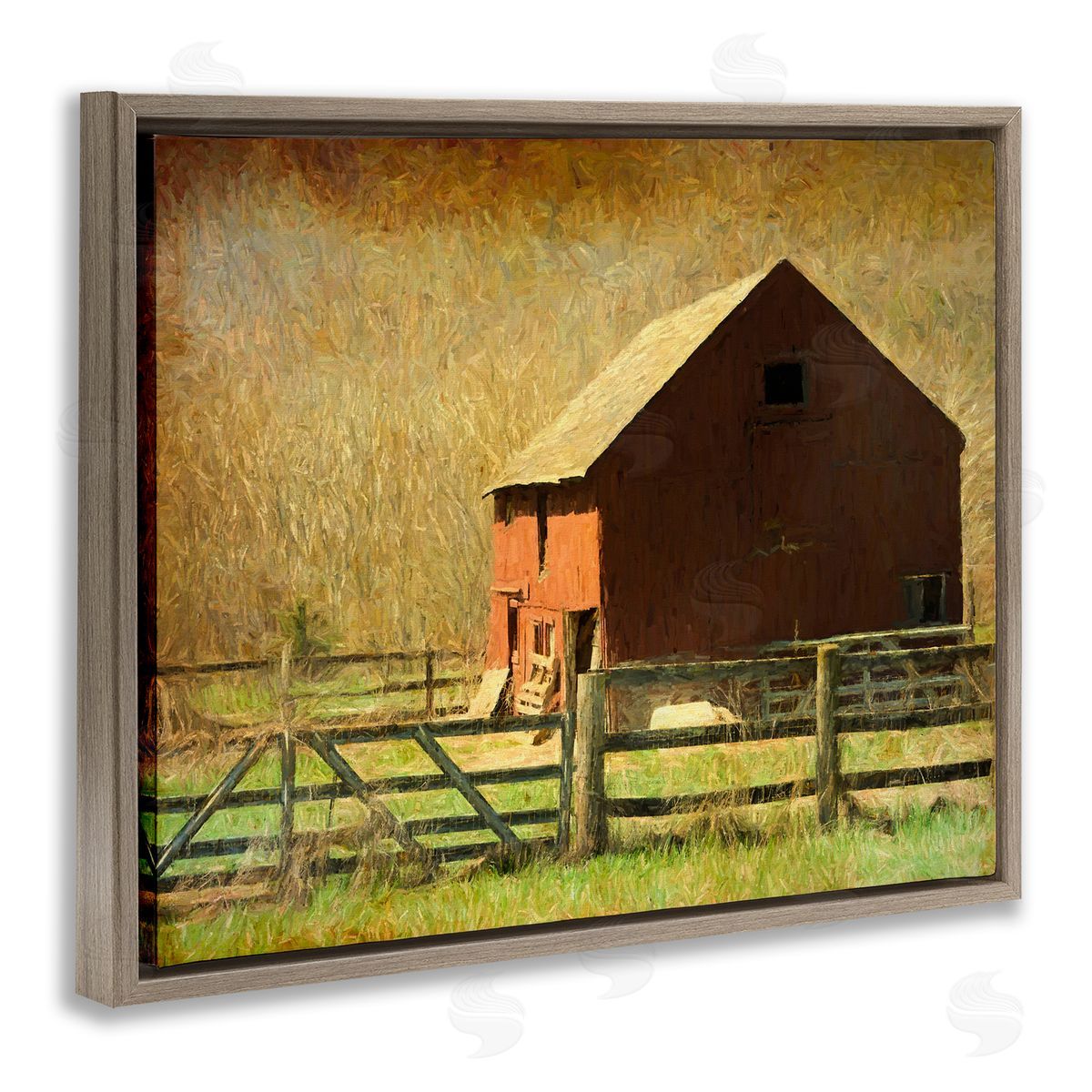 Graffitee Studios Red Barn Distressed Pattern Brown Floating Frame Canvas Wall Art Print