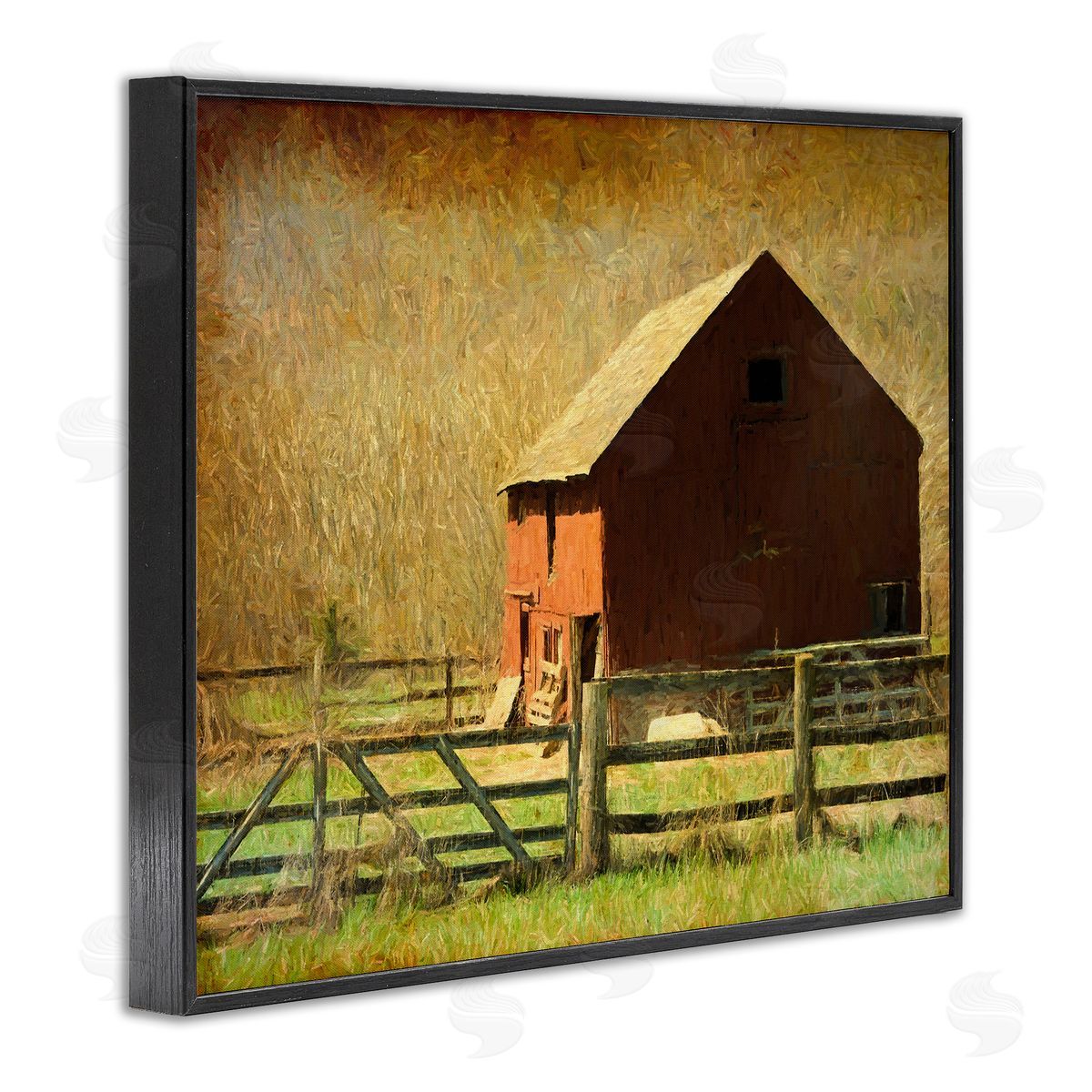 Graffitee Studios Red Barn Distressed Pattern Black Framed Giclee Wall Art Print