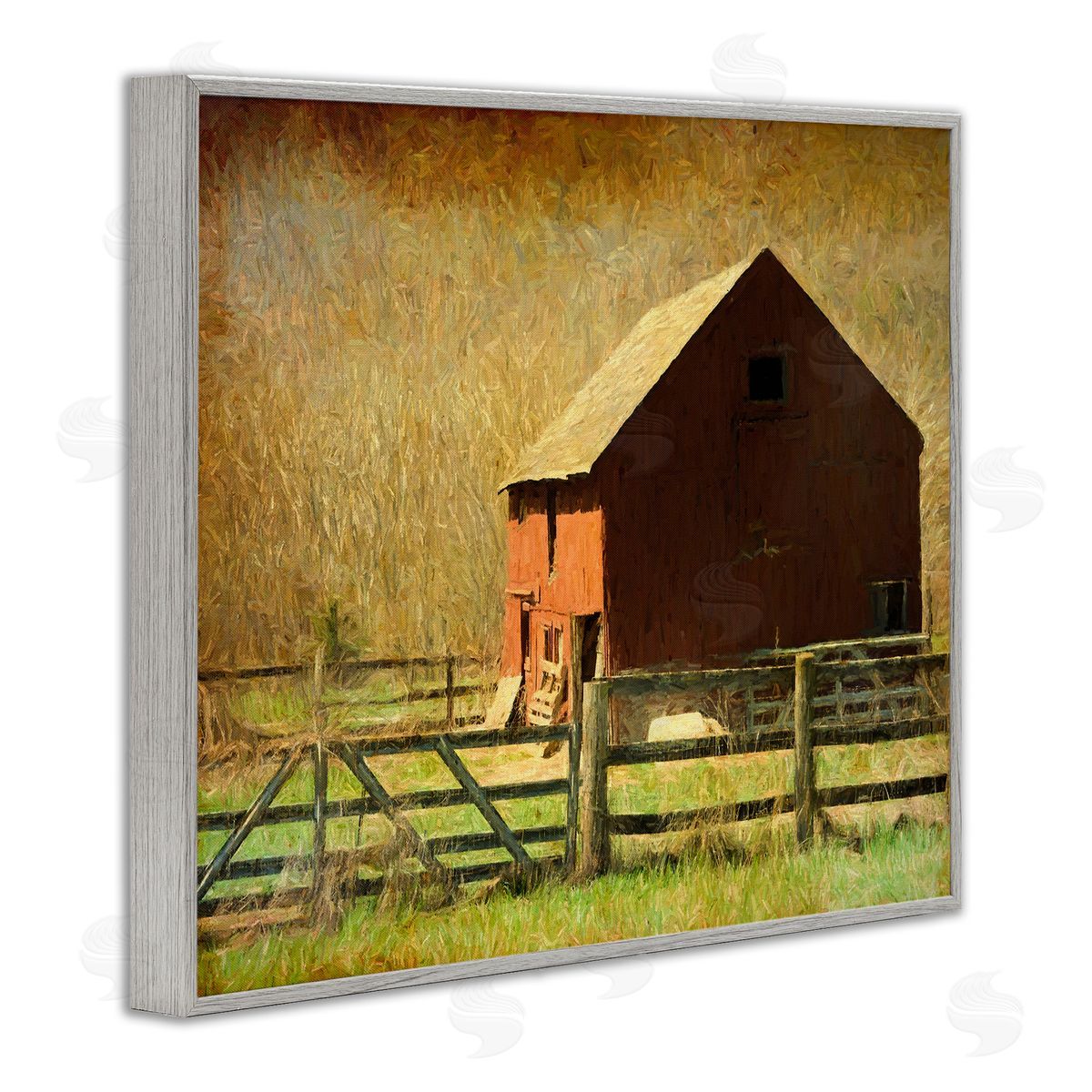 Graffitee Studios Red Barn Distressed Pattern Gray Framed Giclee Wall Art Print