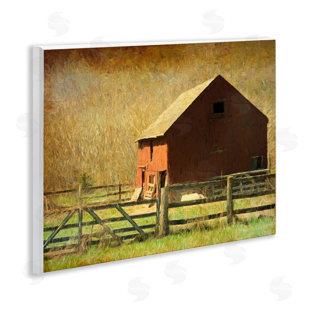 Graffitee Studios Red Barn Distressed Pattern Wooden Wall Plaque Art Print
