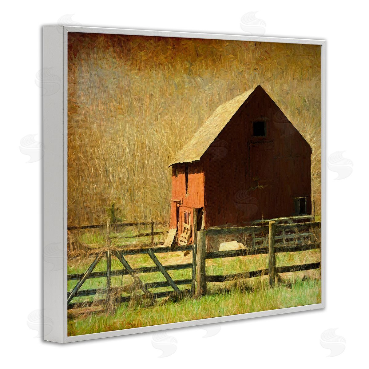 Graffitee Studios Red Barn Distressed Pattern White Framed Giclee Wall Art Print