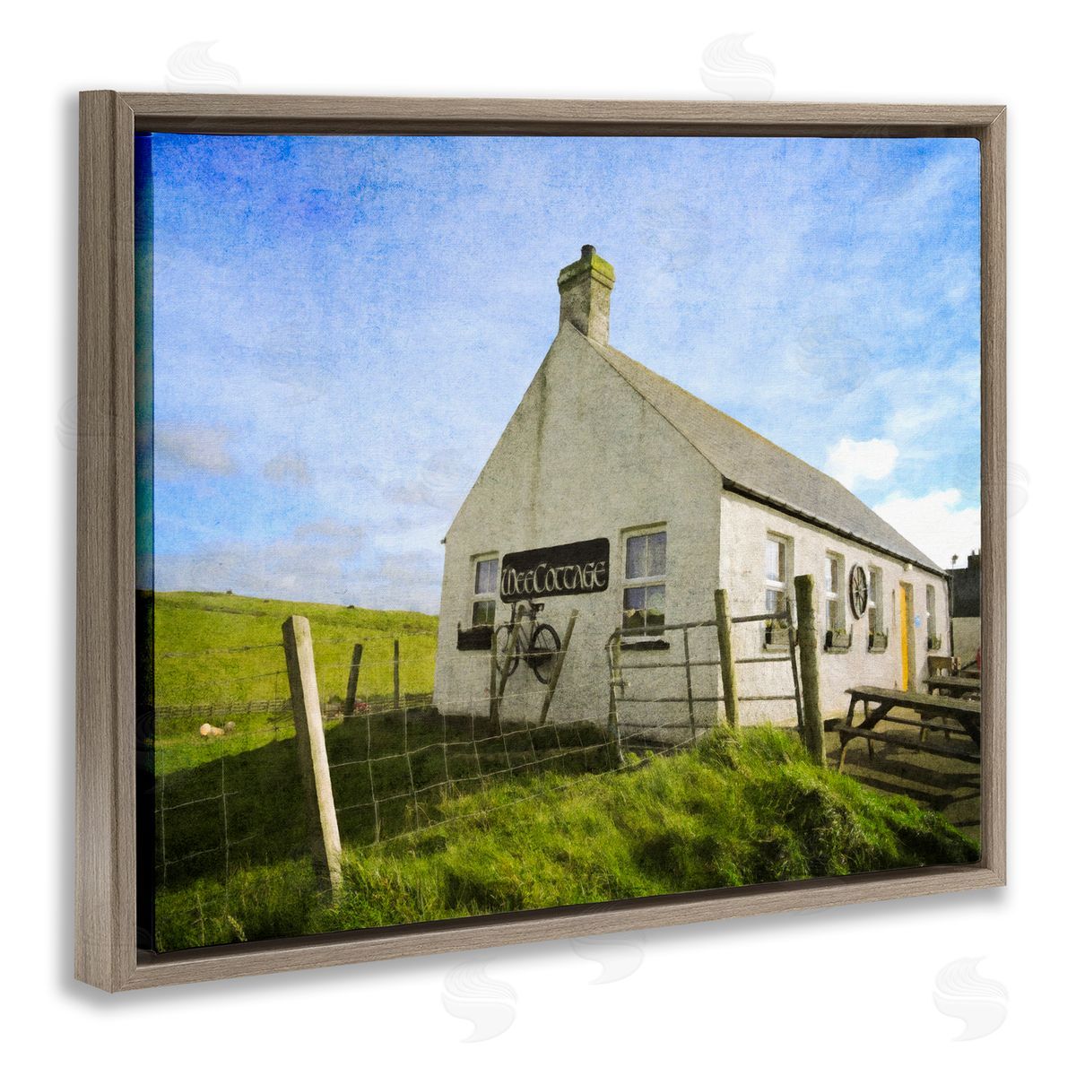 Graffitee Studios Wee Cottage Countryside Brown Floating Frame Canvas Wall Art Print