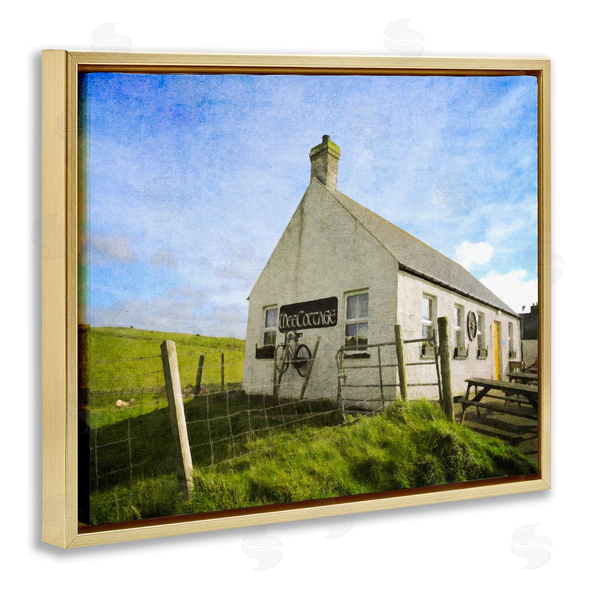 Graffitee Studios Wee Cottage Countryside Gold Floating Frame Canvas Wall Art Print